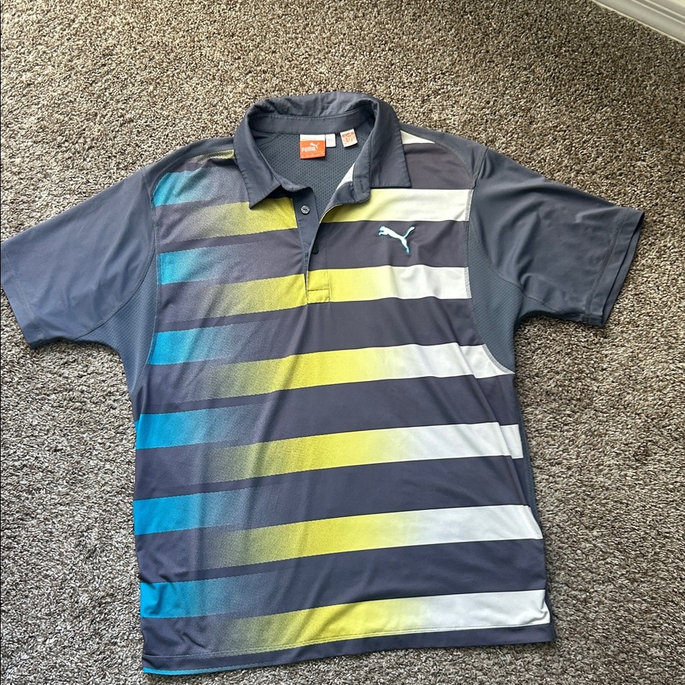 Puma Men's Gradient Stripe Polo - Gray, Blue, Yellow